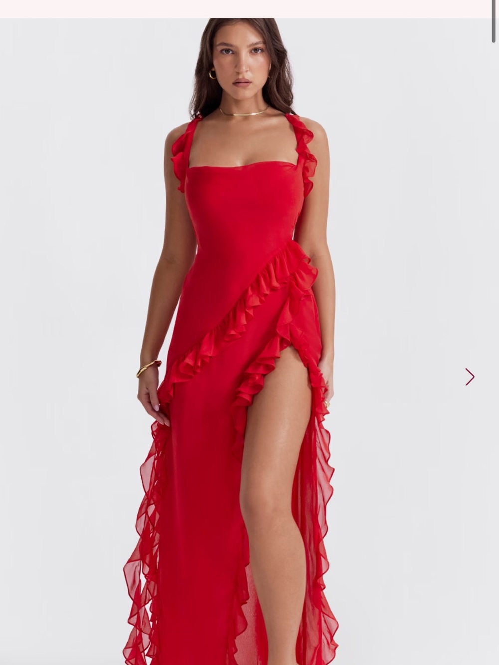House of CB ariela cherry ruffle maxi dress